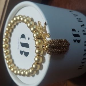 New! Gold stretch bracelet w/tassel and dragonfly